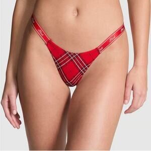 Victoria's Secret Panty Medium Red Plaid String Thong Sexy Hot Cute